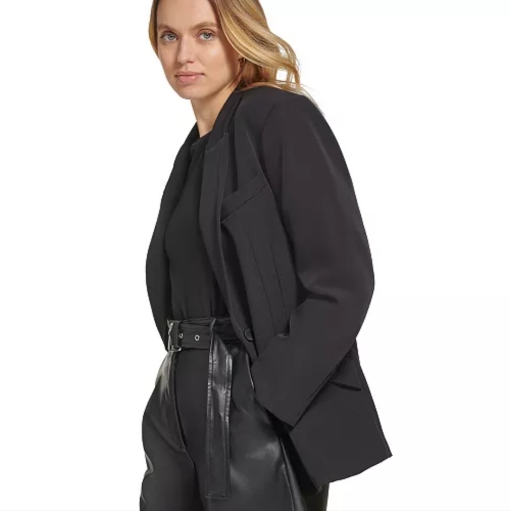 DKNY black women's peak lapel two button long sleeve blazer - Picture 3 of 11